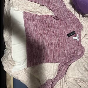 Pink and White Sweater with Layered Hem